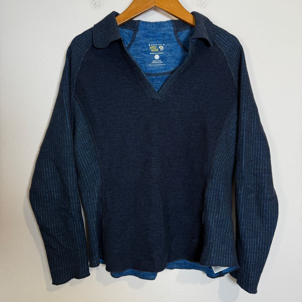 Mountain Hardwear Pullover Wool Blend V-neck Long Sleeve Top Sweater Blue Size M